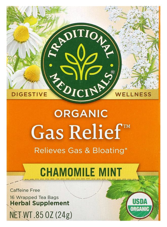 Traditional Organic Gas Relief Chamomile Mint Caffeine Free 16 Wrapped Tea Bags 0.85 oz (24 g)