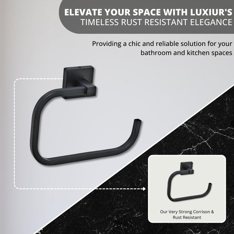 LUXIUR Towel Hanger for Wash Basin, 304 Grade Stainless Steel Towel Ring for Bathroom, Napkin Hanger for Kitchen, Matte Black - Image 3