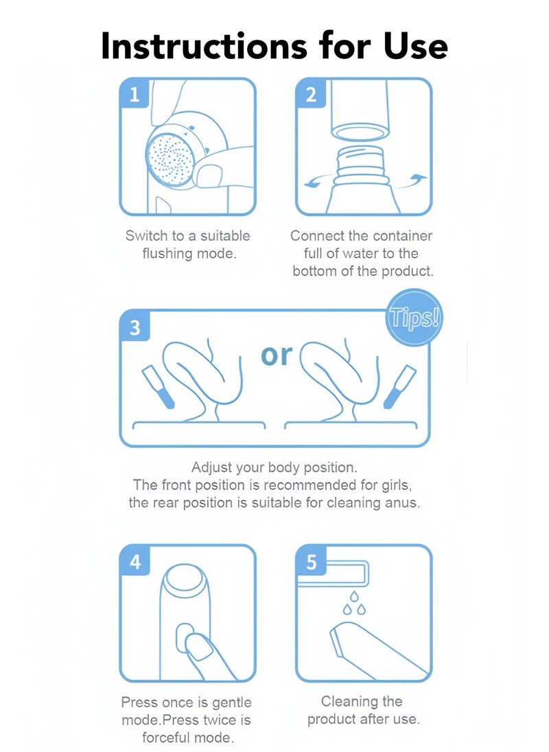 Oasis Casa - Premium Portable Handheld Bidet Shattaf Sprayer for Travel, 4 Spray Modes, USB Rechargeable Waterproof Electric Pocket Bidet Sprayer Mini Toilet Shower Head with Bottle for Personal Hygiene - Image 1