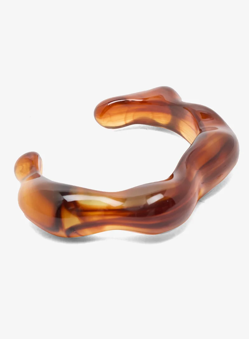 Ginger Brown, Cream, Beige 3PK Resin Asymetrical Bangles for Women | Best Price UAE