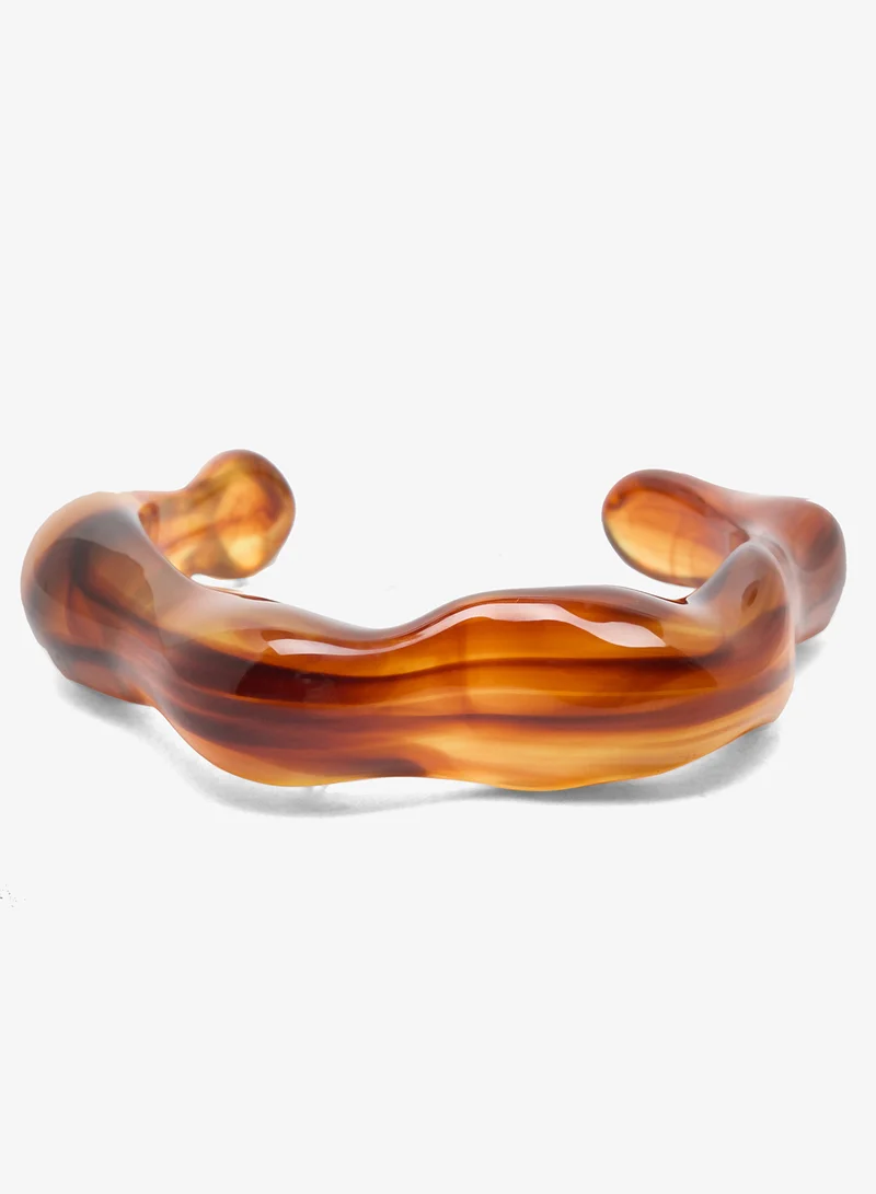 Ginger Brown, Cream, Beige 3PK Resin Asymetrical Bangles for Women | Best Price UAE