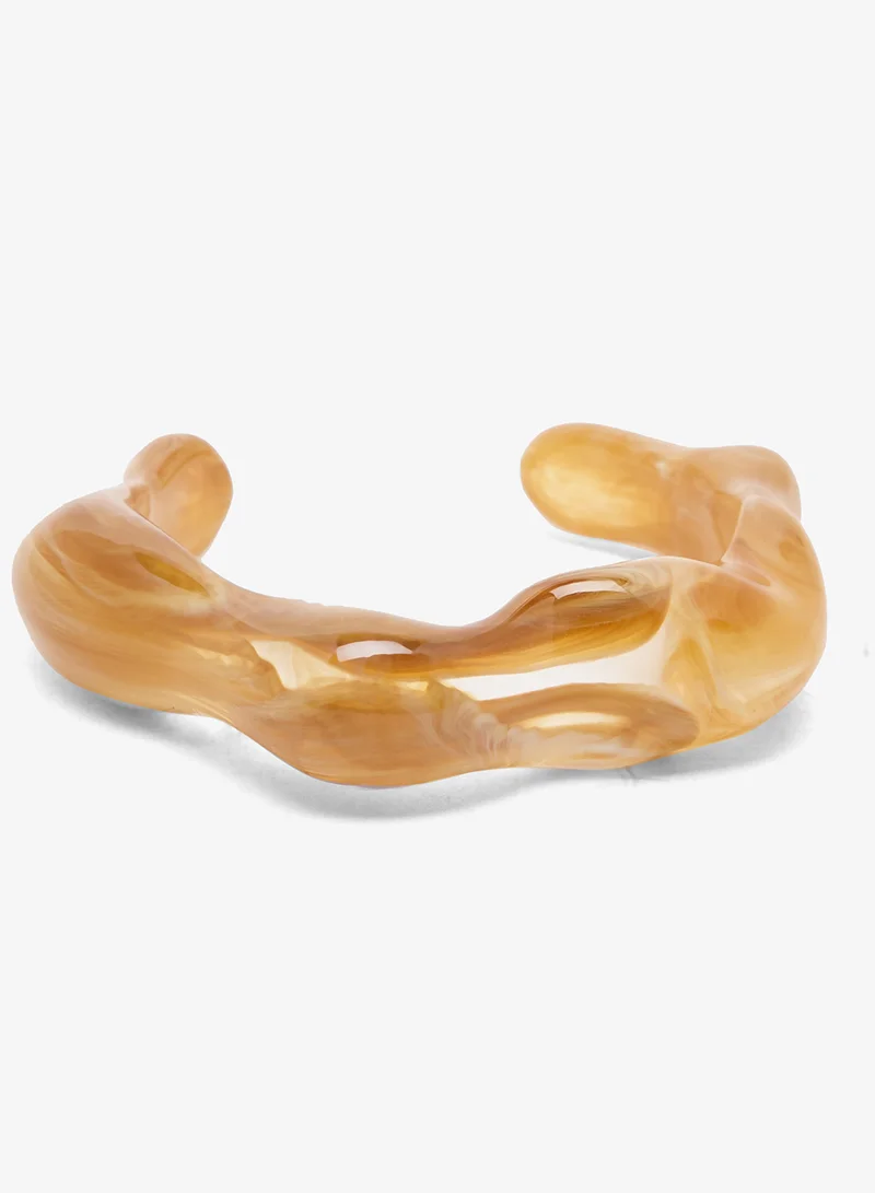 Ginger Brown, Cream, Beige 3PK Resin Asymetrical Bangles for Women | Best Price UAE