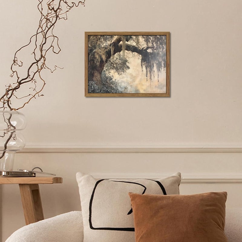 AKWISH Framed Cottagecore Canvas Wall Art, Vintage Live Oak Tree Pictures Print, Charleston Spanish Moss Oil Paintings, Farmhouse Savannah Southern Wall Decor for Entryway Living Room â€“ 16x24 inch - Image 2