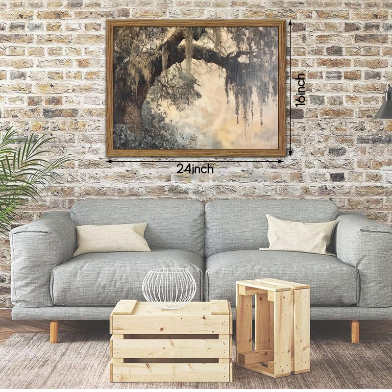 AKWISH Framed Cottagecore Canvas Wall Art, Vintage Live Oak Tree Pictures Print, Charleston Spanish Moss Oil Paintings, Farmhouse Savannah Southern Wall Decor for Entryway Living Room â€“ 16x24 inch - Image 3