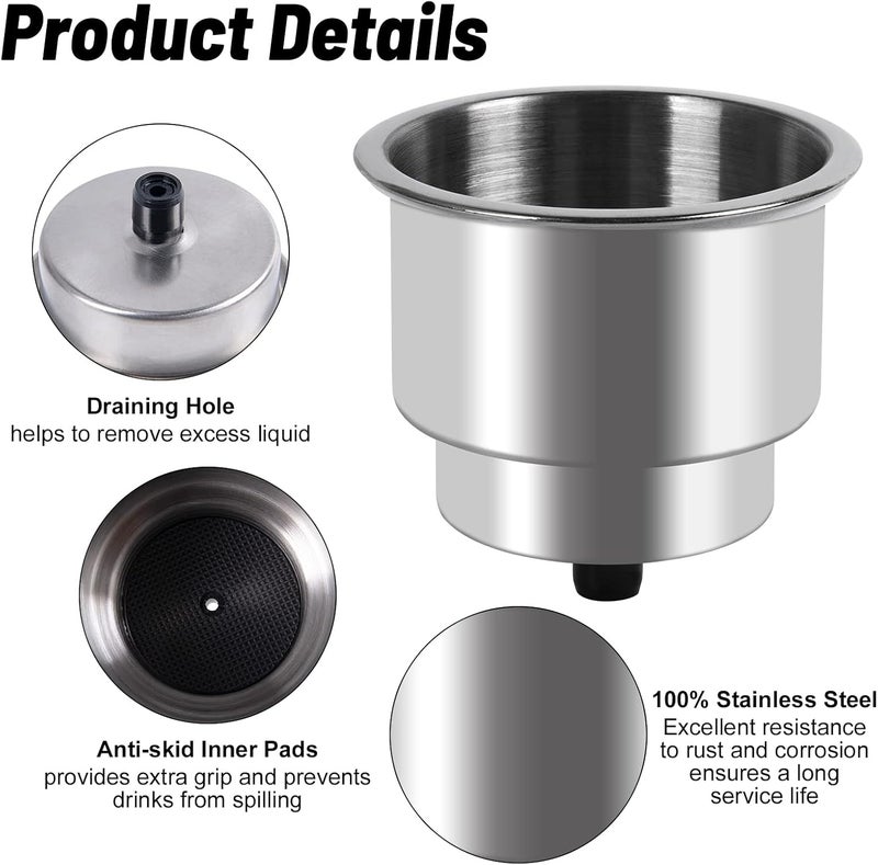 Goture Stainless Steel Recessed Cup Drink Holder with Drain - 6 Pack - Image 3