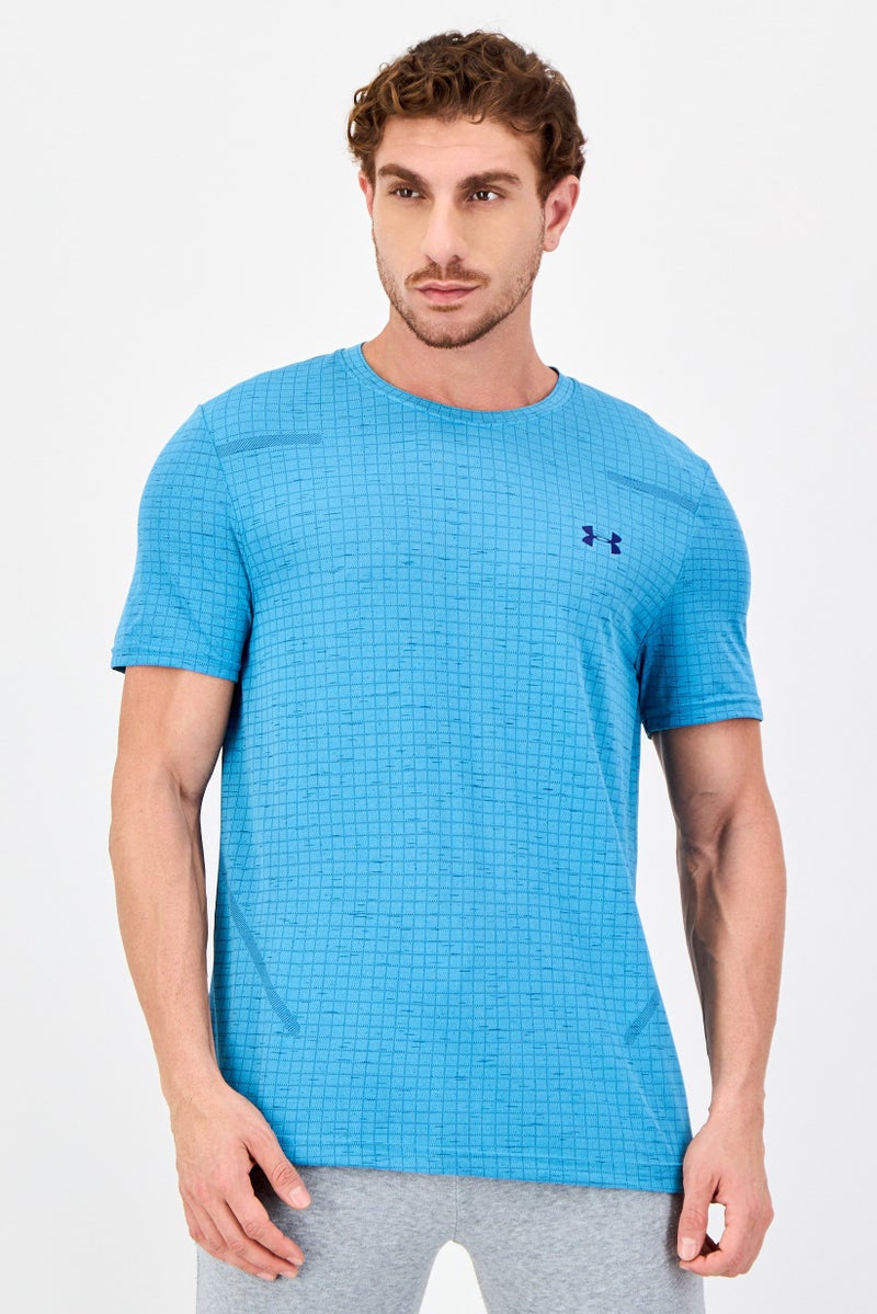 UNDER ARMOUR تي شيرت تدريب قصير الأكمام للرجال، أزرق مائي - Image 1