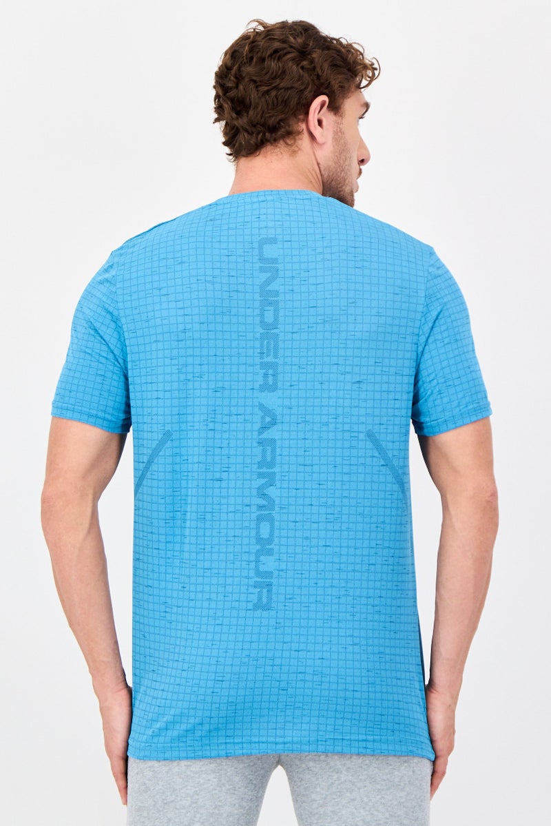 UNDER ARMOUR تي شيرت تدريب قصير الأكمام للرجال، أزرق مائي - Image 2