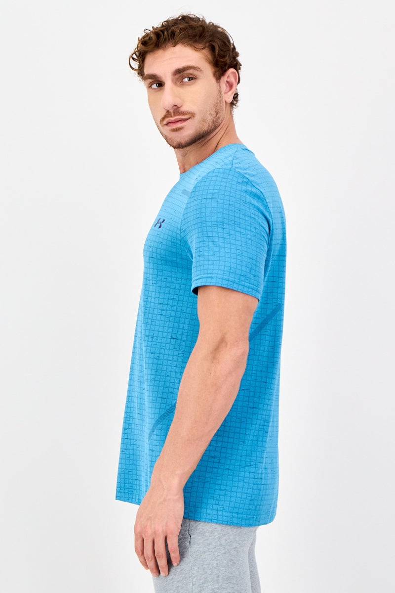 UNDER ARMOUR تي شيرت تدريب قصير الأكمام للرجال، أزرق مائي - Image 4
