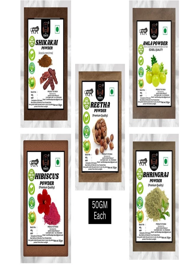 FRENUTRI Amla Reetha Shikakai, Bhringraj and Hibiscus Powder for Hair (Pack of 5, 50g each, Total 250g Pack) (250) - Image 1