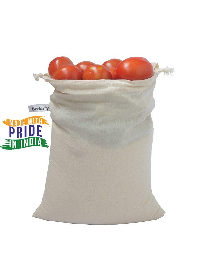 Beddify Cotton Set of 12 Reusable Fridge Storage Bags for Vegetables and Fruits Quality Multipurpose Eco Friendly Bags (4 Large, 4 Medium & 4 Small Size Bags) Drawstring - Image 2