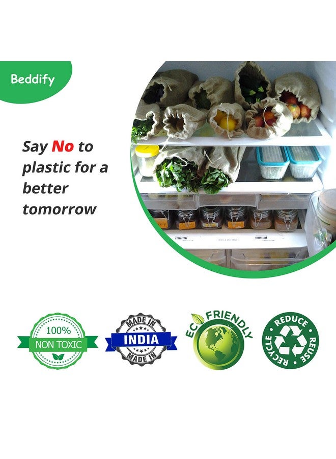 Beddify Cotton Set of 12 Reusable Fridge Storage Bags for Vegetables and Fruits Quality Multipurpose Eco Friendly Bags (4 Large, 4 Medium & 4 Small Size Bags) Drawstring - Image 4