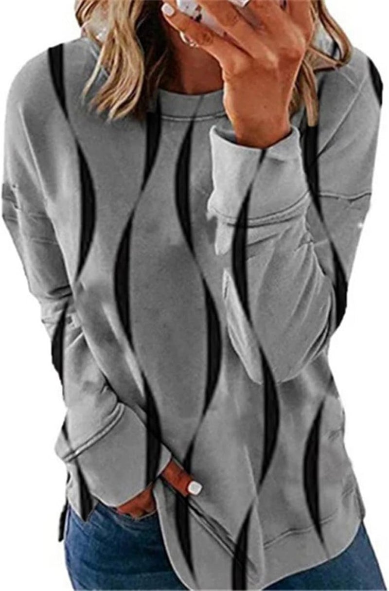 cheekyglo Womens 2022 Fall Winter Fashion Tops Casual Long Sleeve Crewneck Sweatshirt Blouse Striped Loose Soft Pullover Shirts - Image 2