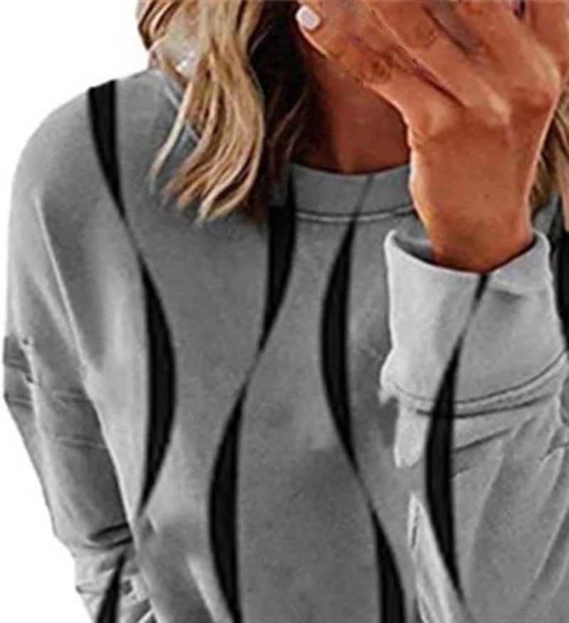 cheekyglo Womens 2022 Fall Winter Fashion Tops Casual Long Sleeve Crewneck Sweatshirt Blouse Striped Loose Soft Pullover Shirts - Image 4