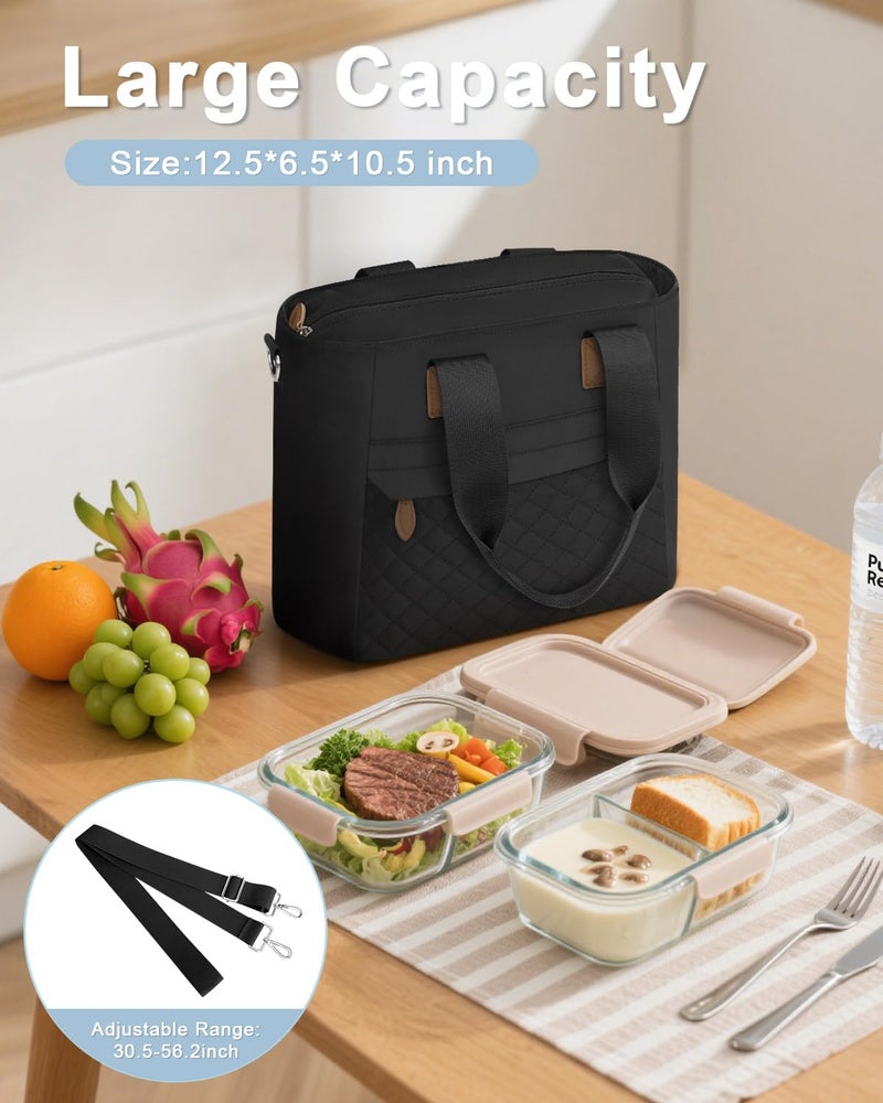 Capolo Insulated Lunch Box for Women & Men - Large Thermal Lunch Bag Women with Removable Shoulder Strap, Reusable Lunch Cooler Tote Bags Purse for Adults Work, Picnic, Hiking, Beach, Travel, Mediumï¼ŒBlack - Image 5