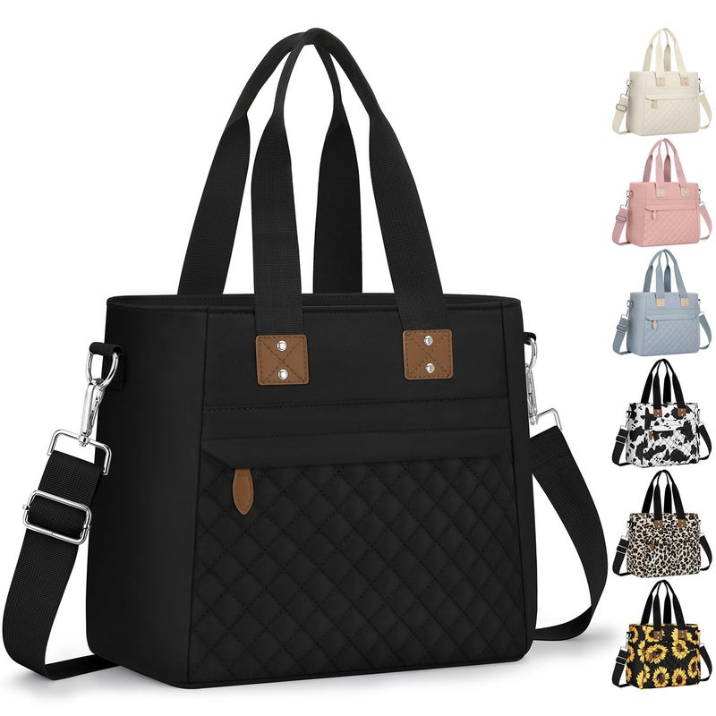 Capolo Insulated Lunch Box for Women & Men - Large Thermal Lunch Bag Women with Removable Shoulder Strap, Reusable Lunch Cooler Tote Bags Purse for Adults Work, Picnic, Hiking, Beach, Travel, Mediumï¼ŒBlack - Image 1