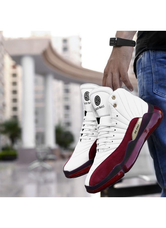 Bacca Bucci - Bacca Bucci® Men's Comfy Hi-Top Casual Chunky Streetwear Fashion Sneakers |White Red Ankle Shoe Quilted Designed | Model: Red Fox- White, Size UK8 - Image 1