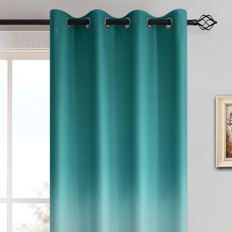 Yakamok Light Blocking Gradient Color Curtains Teal Ombre Blackout Curtains Room Darkening Thermal Insulated Grommet Window Drapes For Living Room/Bedroom (Teal 2 Panels 52X63 Inch) - Image 2