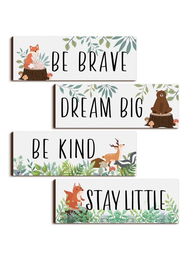 Yookeer 4 Pieces Woodland Nursery Decor Safari wall art Be kind brave curious Cute Jungle Animal Nursery Decor for Bedroom living room home 11x 3.9 Inches(White Background) - Image 1