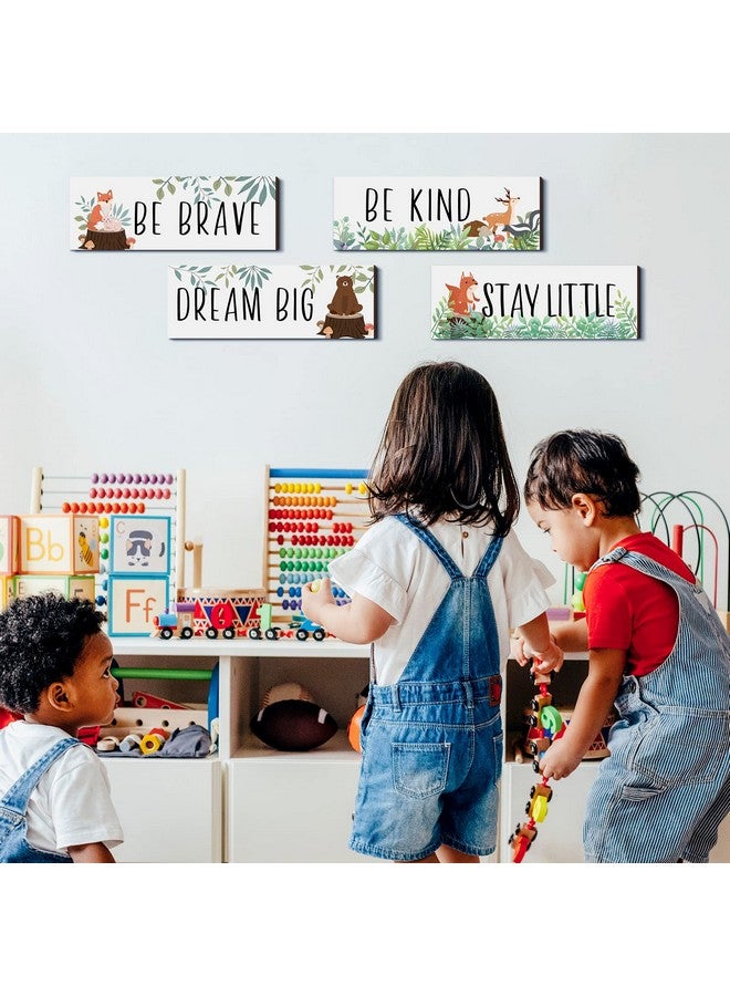 Yookeer 4 Pieces Woodland Nursery Decor Safari wall art Be kind brave curious Cute Jungle Animal Nursery Decor for Bedroom living room home 11x 3.9 Inches(White Background) - Image 5