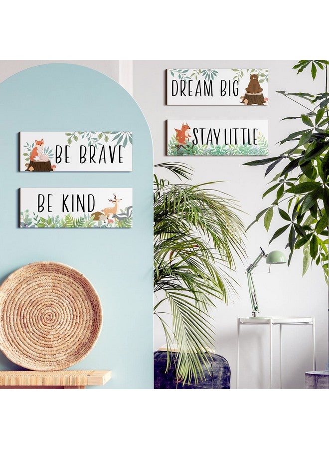 Yookeer 4 Pieces Woodland Nursery Decor Safari wall art Be kind brave curious Cute Jungle Animal Nursery Decor for Bedroom living room home 11x 3.9 Inches(White Background) - Image 2