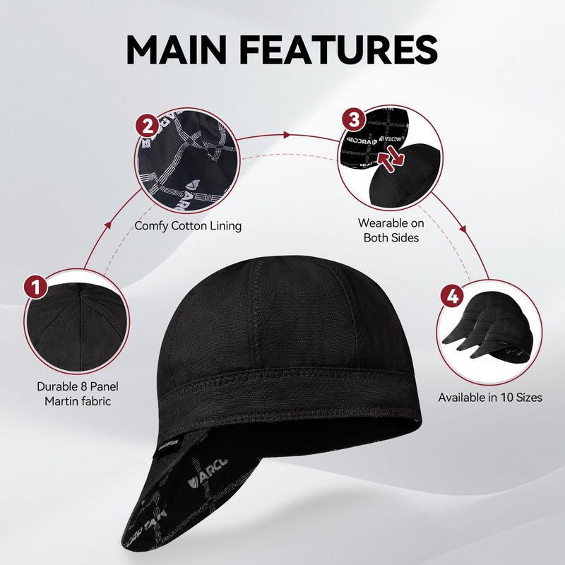 ARCCAPTAIN Reversible Welding Cap, 8 Panel Protective Welders Cap, 10 oz Fireproof Cotton Comforts for Safety and Protection While Welding to Men Women, Black, 7 1/2 - Image 3