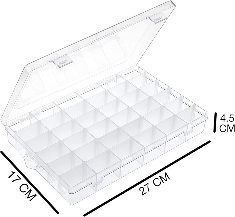 NYALKARAN NK-STORE's Plastic Organizer Container Box 36 Compartments Cosmetic, Jewelry, Arts and Crafts Storage Box with Adjustable Dividers (36 Grid Storage Box) (Rectangular, Transparent) - Image 3