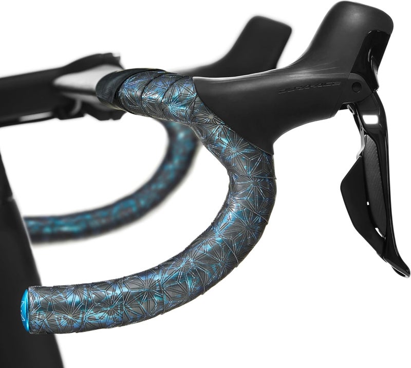 SUPACAZ Super Sticky Kush Handlebar Tape with Ano Blue Plugs, 220 cm x 3 cm Size, Blue Refractor - Image 2