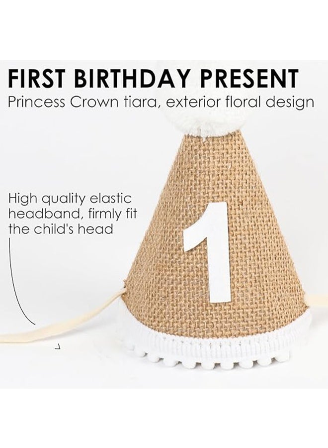 HY Birthday Party Hat, Child Birthday Cap 1st Birthday Hat 1st Birthday Headband Linen Children Birthday Hat - Image 2
