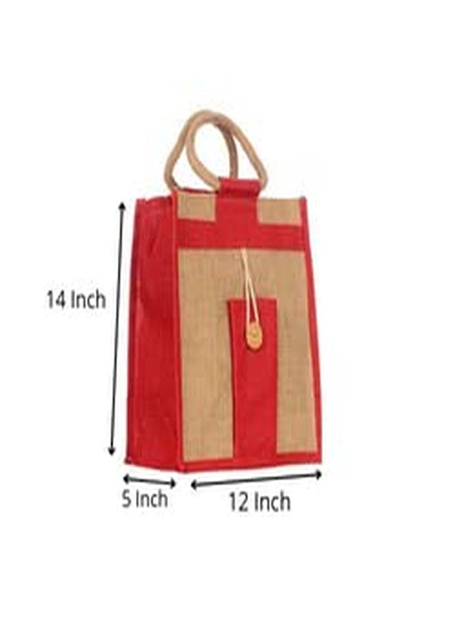 Handmakers ! Red & Beige Jute Handbags | Gift Bag | Fashion Bags (Set of Two) - Image 3