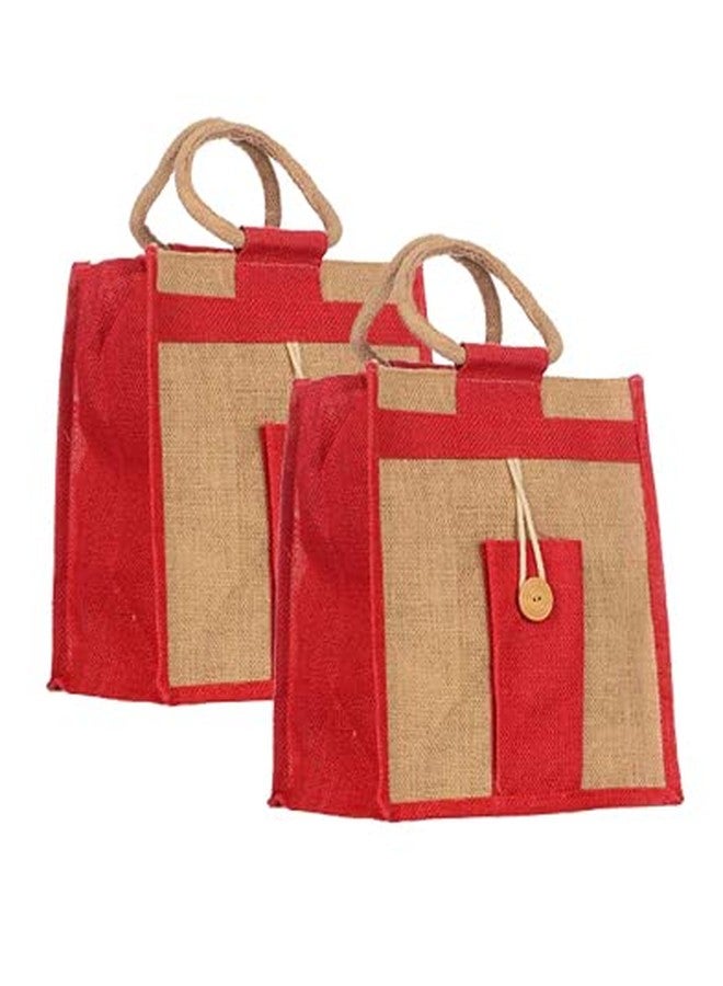 Handmakers ! Red & Beige Jute Handbags | Gift Bag | Fashion Bags (Set of Two) - Image 1