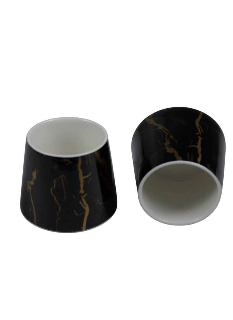 Modern Marble Pattern Spice Jars with Bamboo Lids and Spoons, Set of 3 with Wooden Base, Black and Gold