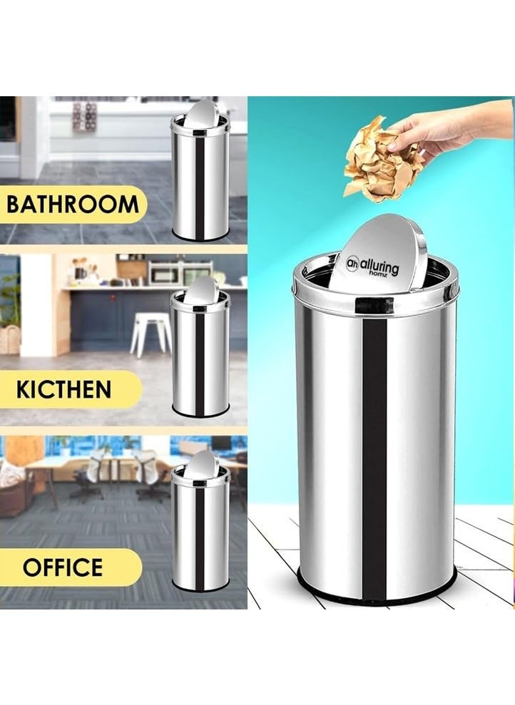 Alluring Homz Alluring Homz Stainless Steel Swing Bin DustbinRound Shape Swing Bin for OfficeKitchenBathroomHome Modern DesignSolid Lightweght Dustbin10 x14 18 liter 2 Piece  - Image 4