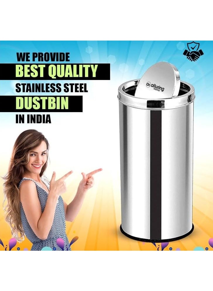 Alluring Homz Alluring Homz Stainless Steel Swing Bin DustbinRound Shape Swing Bin for OfficeKitchenBathroomHome Modern DesignSolid Lightweght Dustbin10 x14 18 liter 2 Piece  - Image 2