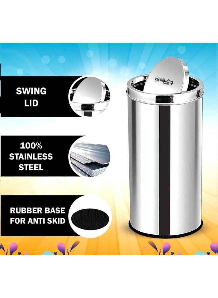 Alluring Homz Alluring Homz Stainless Steel Swing Bin DustbinRound Shape Swing Bin for OfficeKitchenBathroomHome Modern DesignSolid Lightweght Dustbin10 x14 18 liter 2 Piece  - Image 3