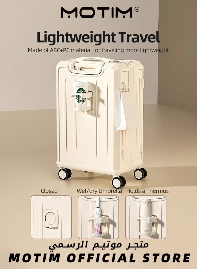 Motim Travel Luggage Carry-On Luggage with USB and Type-C Charging Port & Cup Holder & Phone Holder & Side Hidden Hook & Spinner Wheels Multifunctional Carry On Suitcase Large Capacity Checked-in Luggage - Image 5