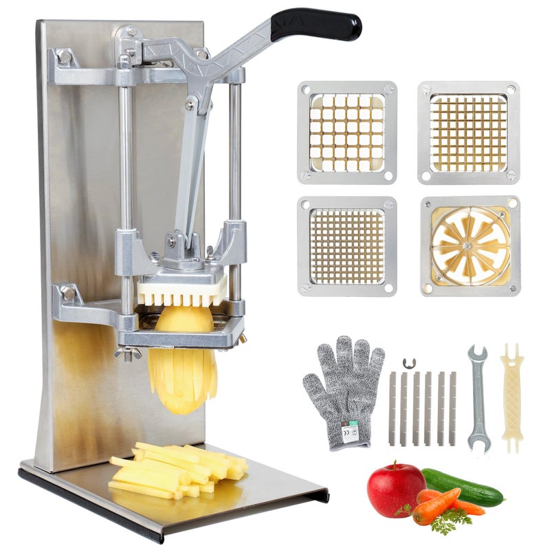 BIEAMA Commercial French Fry Cutter with 4 Replacement Blades, 1/2", 3/8", 1/4", 8 Wedge for Dice, Slice & Chop, Lemon Slicer & Vegetable Chopper - Image 1