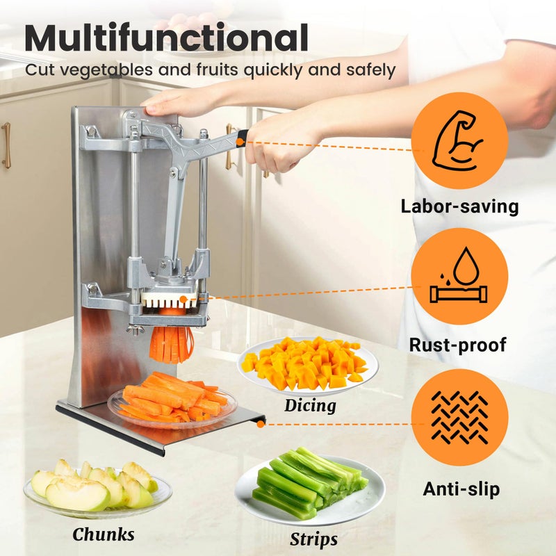 BIEAMA Commercial French Fry Cutter with 4 Replacement Blades, 1/2", 3/8", 1/4", 8 Wedge for Dice, Slice & Chop, Lemon Slicer & Vegetable Chopper - Image 2