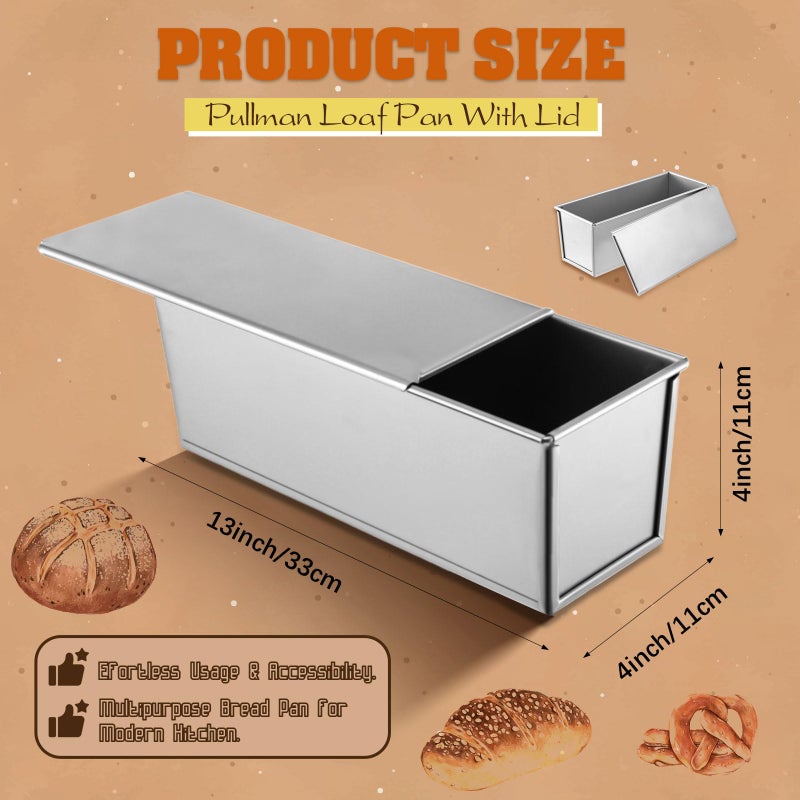 Tobeelec 2 Pack Pullman Loaf Pan with Lid, 13x4 Inch Large Capacity Bread Loaf Pan with Cover, Non-Stick Bakeware for Baking and Toasting - Image 2