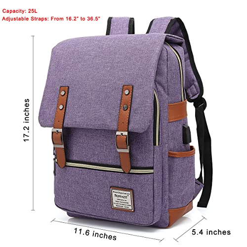 UGRACE Vintage Laptop Backpack with USB Charging Port, Elegant Water Resistant Travelling Backpack Casual Daypacks College Shoulder Bag for Men Women, Fits up to 15.6Inch Laptop in Purple - Image 2