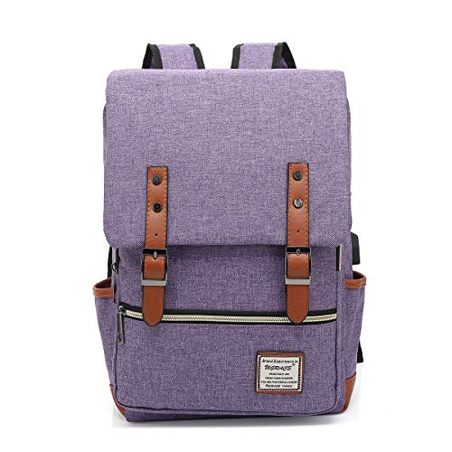 UGRACE Vintage Laptop Backpack with USB Charging Port, Elegant Water Resistant Travelling Backpack Casual Daypacks College Shoulder Bag for Men Women, Fits up to 15.6Inch Laptop in Purple - Image 1