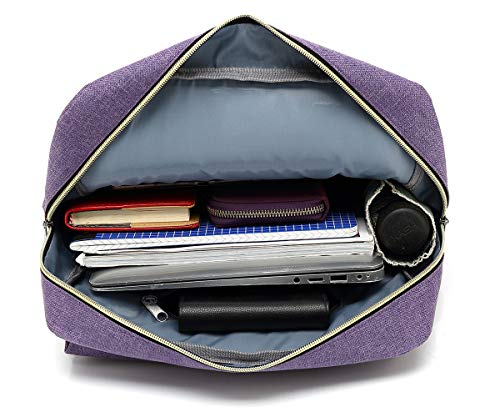 UGRACE Vintage Laptop Backpack with USB Charging Port, Elegant Water Resistant Travelling Backpack Casual Daypacks College Shoulder Bag for Men Women, Fits up to 15.6Inch Laptop in Purple - Image 4