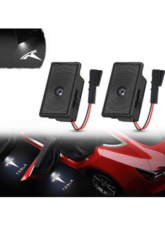 SYOSI 2Pcs Car Welcome Light for Tesla, LED Car Logo Door Lights , Door Projector Puddle Lights Compatible with Tesla Model 3/Y/S/X, Welcome Courtesy Step Door Interior Lamps Super Bright  - Image 1