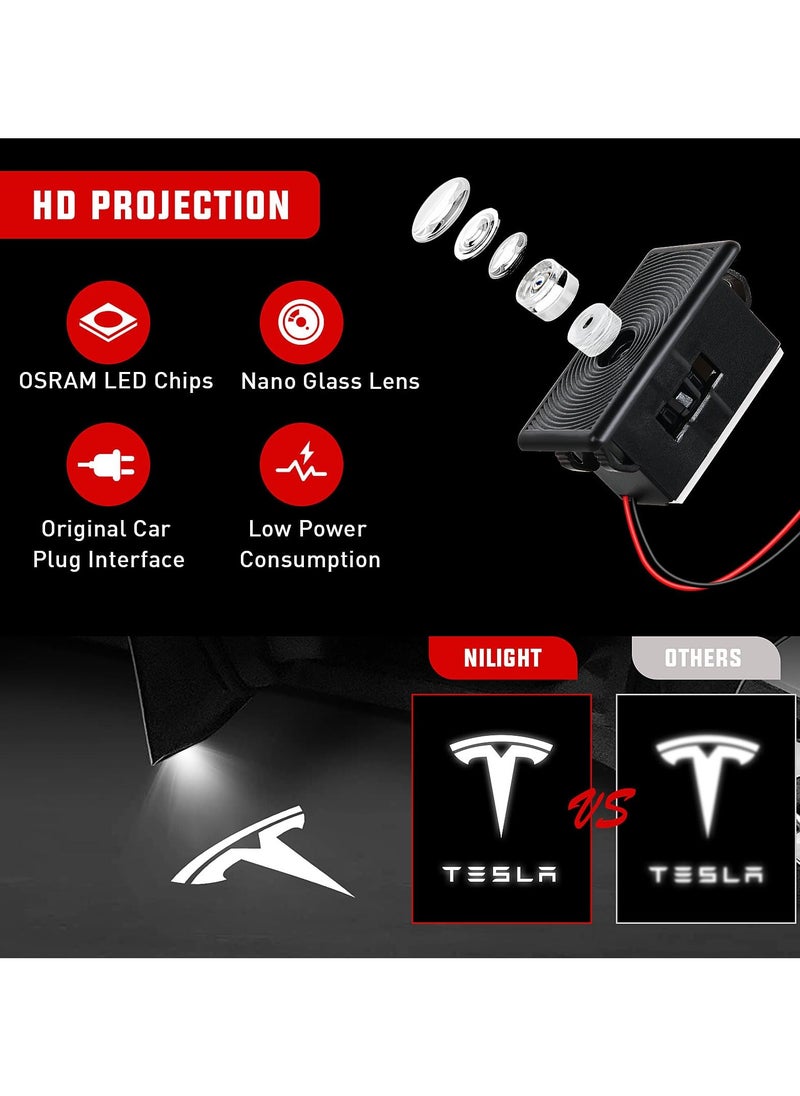 SYOSI 2Pcs Car Welcome Light for Tesla, LED Car Logo Door Lights , Door Projector Puddle Lights Compatible with Tesla Model 3/Y/S/X, Welcome Courtesy Step Door Interior Lamps Super Bright  - Image 3