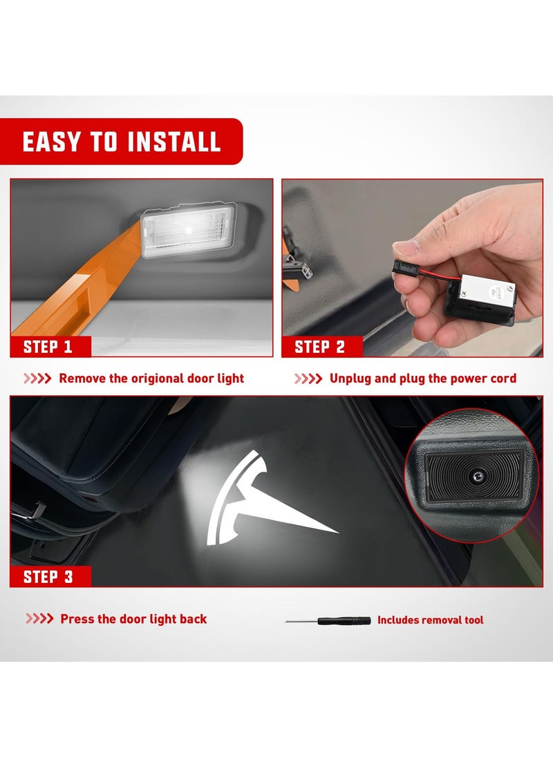 SYOSI 2Pcs Car Welcome Light for Tesla, LED Car Logo Door Lights , Door Projector Puddle Lights Compatible with Tesla Model 3/Y/S/X, Welcome Courtesy Step Door Interior Lamps Super Bright  - Image 5