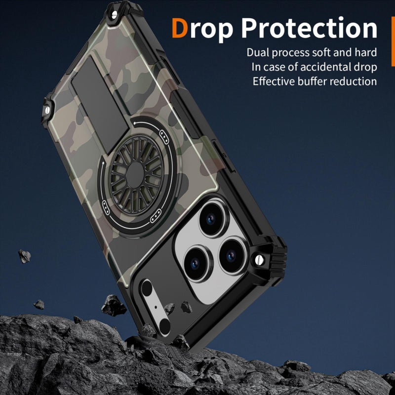 إيروريكس جراب هاتف مموه لهاتف iPhone 14 Plus مزود بمسند دوار ومغناطيسي (تمويه أخضر عسكري) - Image 5