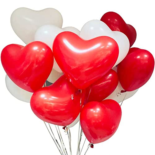 HK balloons Pack of 100 Printed Red White Heart Shaped & Printed Latex Balloons for Valentine Weddings Balloon material Latex - Image 2