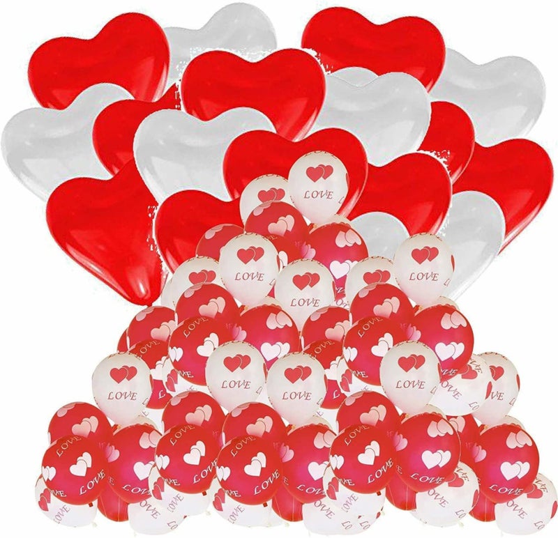 HK balloons Pack of 100 Printed Red White Heart Shaped & Printed Latex Balloons for Valentine Weddings Balloon material Latex - Image 5