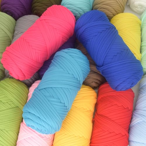JOYTAG Tshirt Yarn for Crocheting,Beige T Shirt Chunky Elastic Fabric Thick T-Shirt Crochet Yarn for Beginners Crocheting Hand Knitting Bag/Basket/Coasters/DIY Crafts/Home Decor 200G(Beige - Image 4