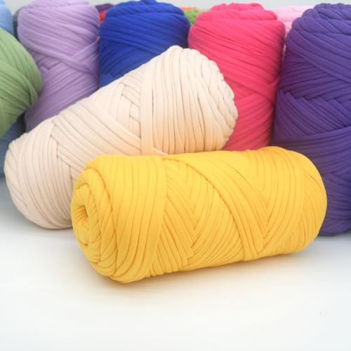 JOYTAG Tshirt Yarn for Crocheting,Beige T Shirt Chunky Elastic Fabric Thick T-Shirt Crochet Yarn for Beginners Crocheting Hand Knitting Bag/Basket/Coasters/DIY Crafts/Home Decor 200G(Beige - Image 3
