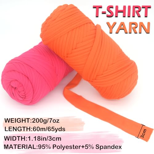 JOYTAG Tshirt Yarn for Crocheting,Beige T Shirt Chunky Elastic Fabric Thick T-Shirt Crochet Yarn for Beginners Crocheting Hand Knitting Bag/Basket/Coasters/DIY Crafts/Home Decor 200G(Beige - Image 2